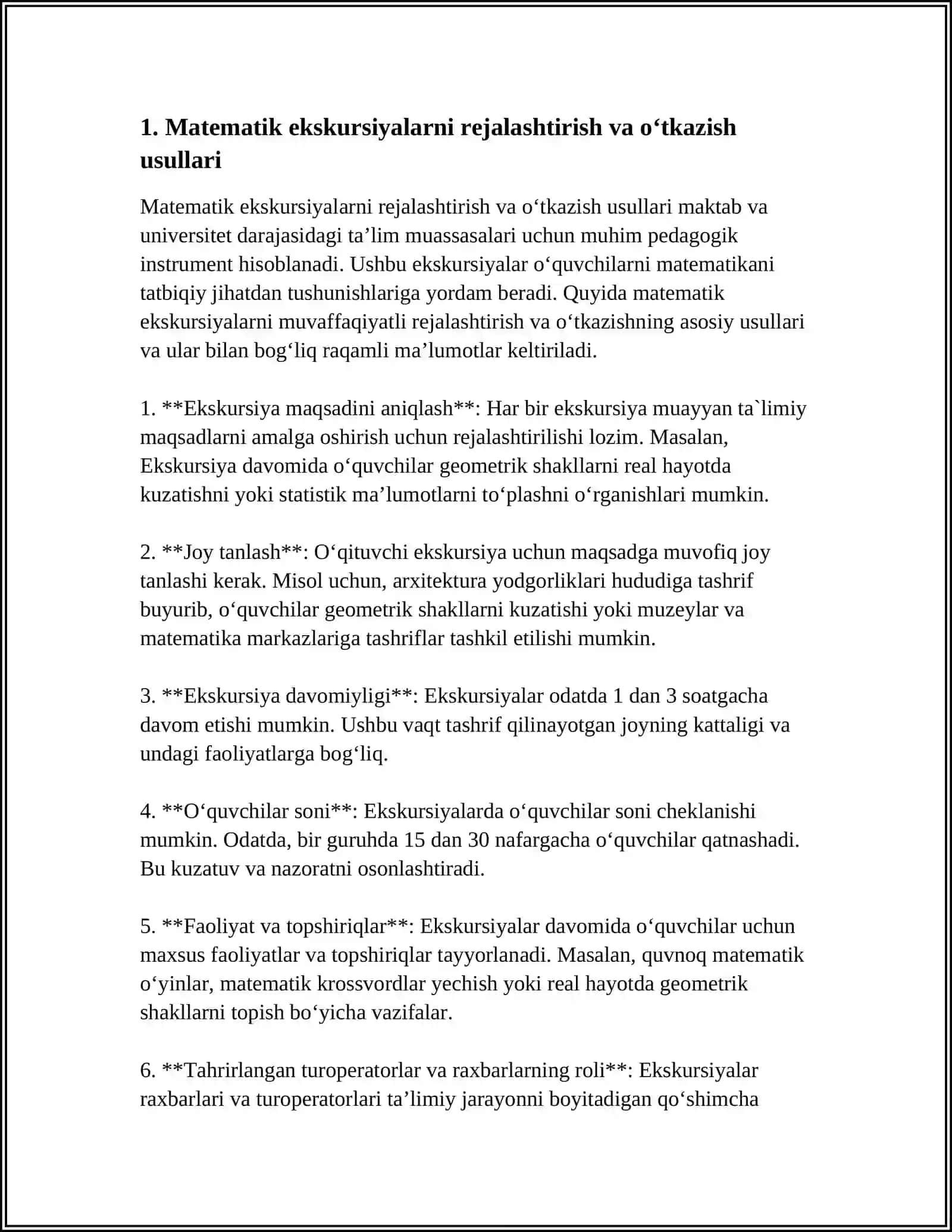 MATEMATIK EKSKURSIYALAR, ERTALIKLAR, O'YINLARNI TAYYORLASH VA O'TKAZISH METODIKASI 3