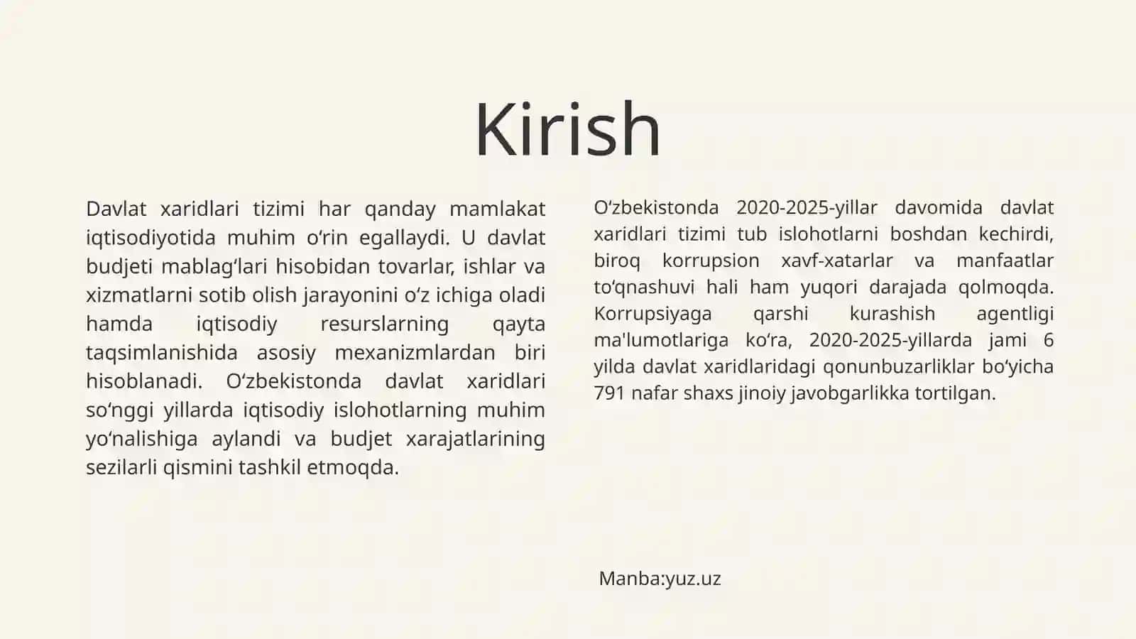 O'ZBEKISTONDA DAVLAT XARIDLARI VA MANFAATLAR TO’QNASHUVINI KORRUPSION ILDIZLAR TAHLILI 2020-2025 3