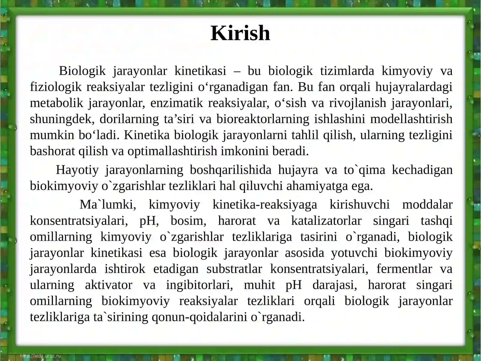 Biologik jarayonlar kinetikasi 3