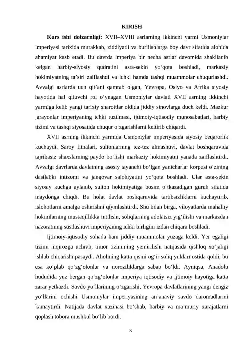 XVII-XVIII asrning ikkinchi yarmida Usmoniylar imperiyasi 3