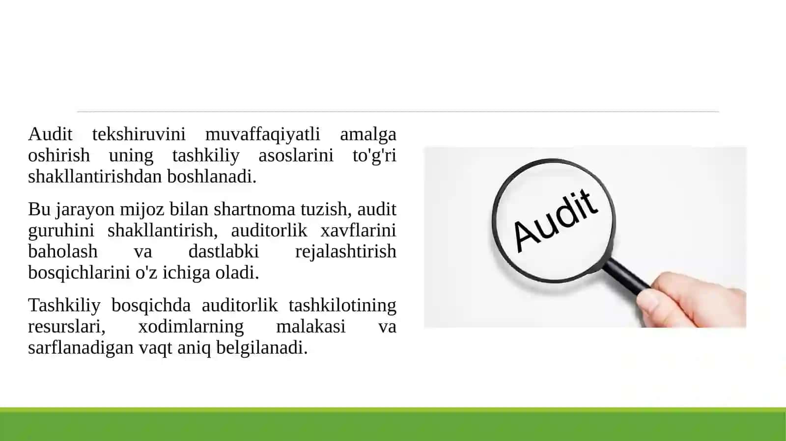 Audit tekshiruvining tashkiliy asoslari audit strategiyasi va texnologiyasi. 3