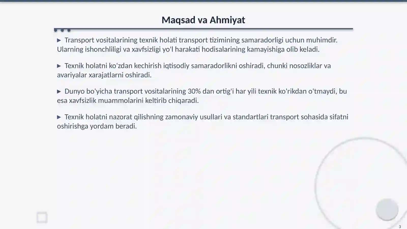Transport Vositalarini Texnik Holatini Ko'zdan Kеchirish 3
