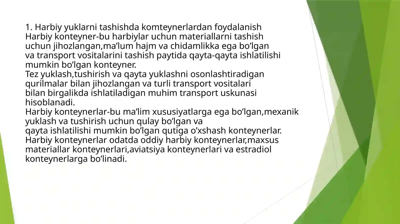 Harbiyyuklarni tashishda konteynerlardan foydalanish 3