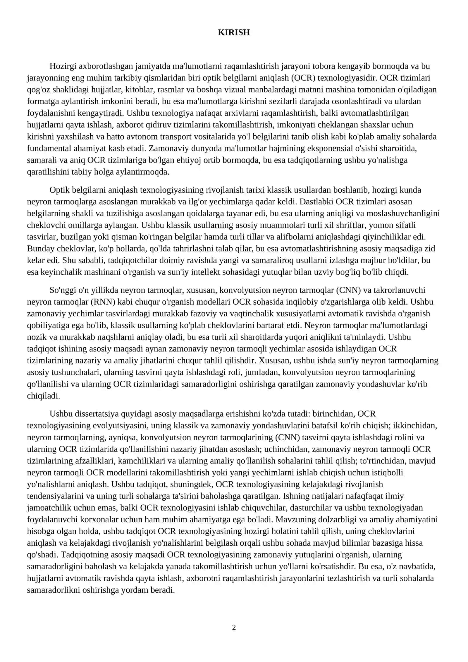 Zamonaviy neyron tarmoqli yechimlari asosida ishlaydigan optik belgilarni aniqlash (OCR) tizimlari 3