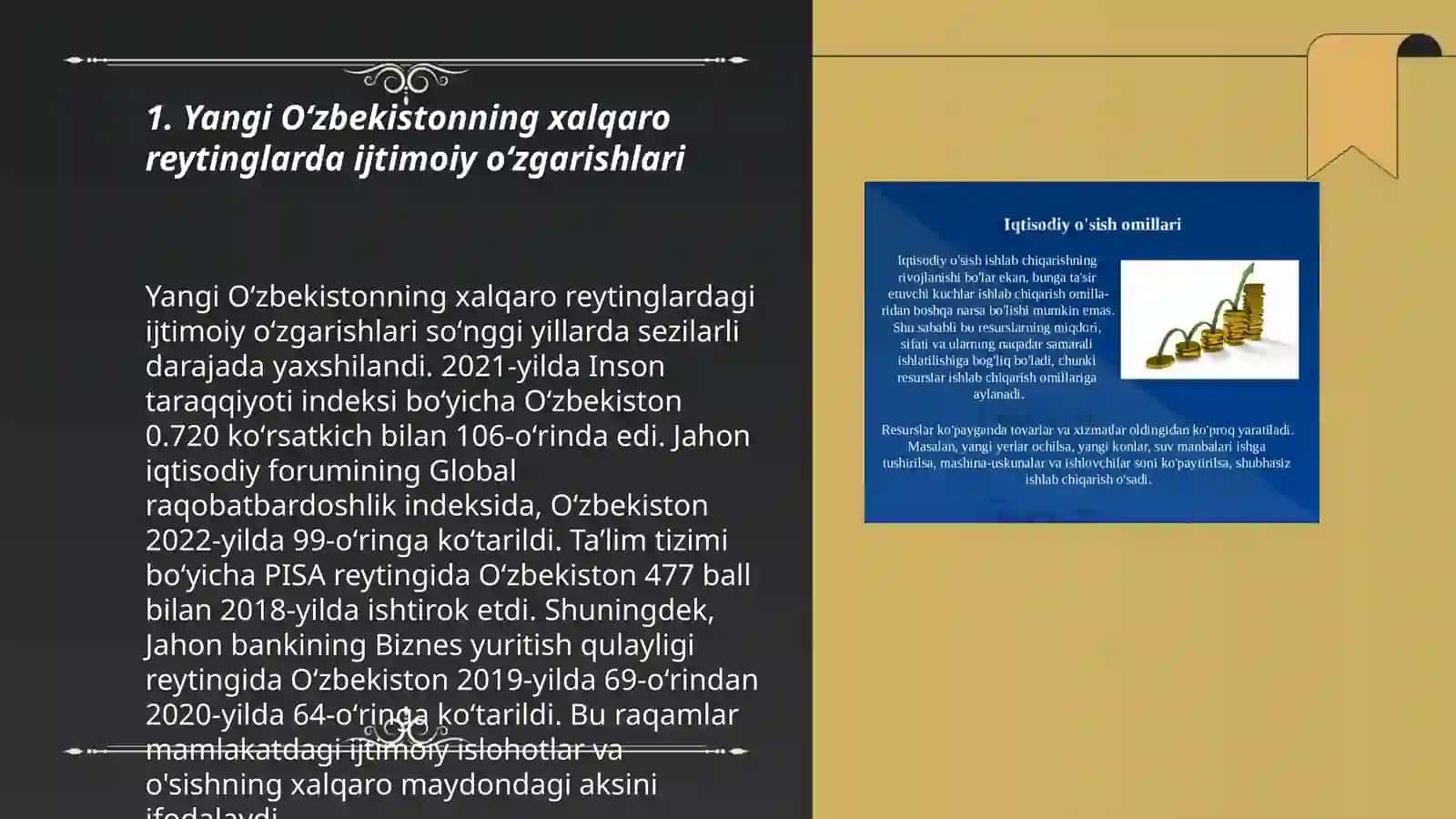 Yangi Oʻzbekiston ijtimoiy-siyosiy, iqtisodiy va madaniy hayotida roʻy berayotgan oʻzgarishlarning xalqaro reyting va indekslarda aks etilishi 3