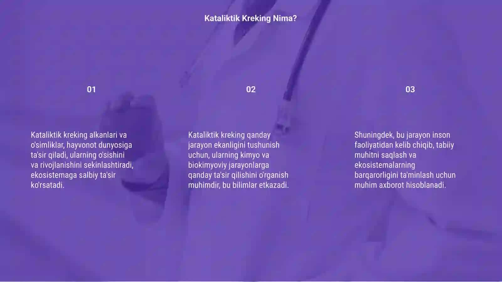 Kataliktik kreking alkanlaring o'simlik va hayvonot dunyosi ta'sir 3