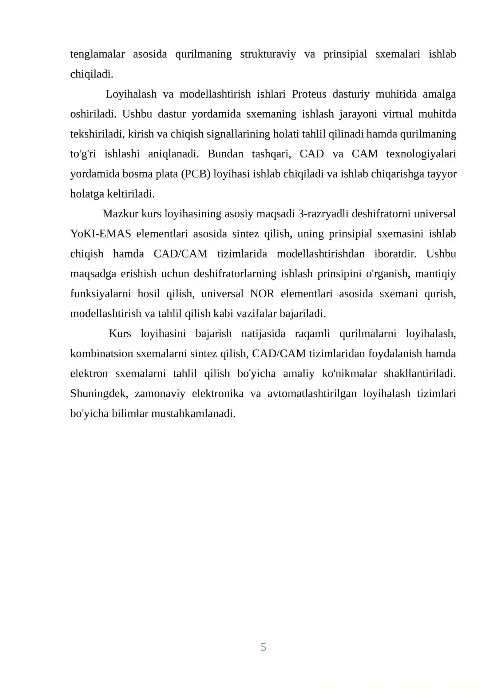 Universal YoKI-EMAS (NOR) mantiqiy elementlari asosida 3-razryadli deshifratorni loyihalash va CADCAM tizimlarida modellashtirish 3
