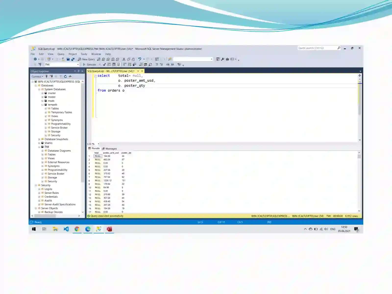 SQLserverda NULL (bo’sh to’plam) qiymatlar va ALIAS o’zlashtirilish sintaksisi 3
