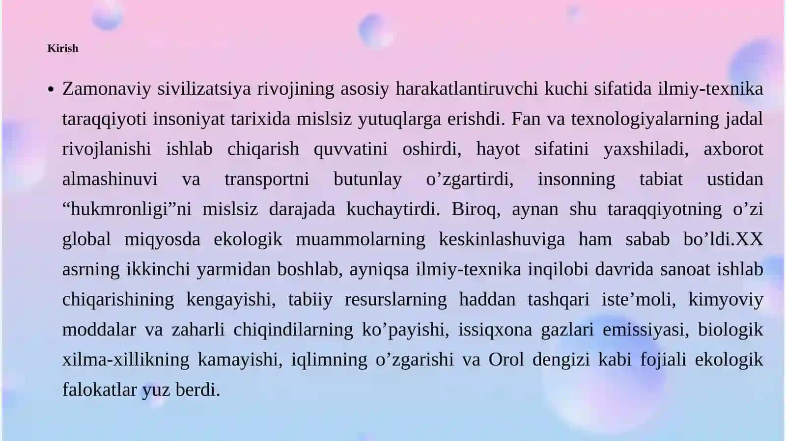 Ilmiy-texnika taraqqiyotining ekologik oqibatlari 3