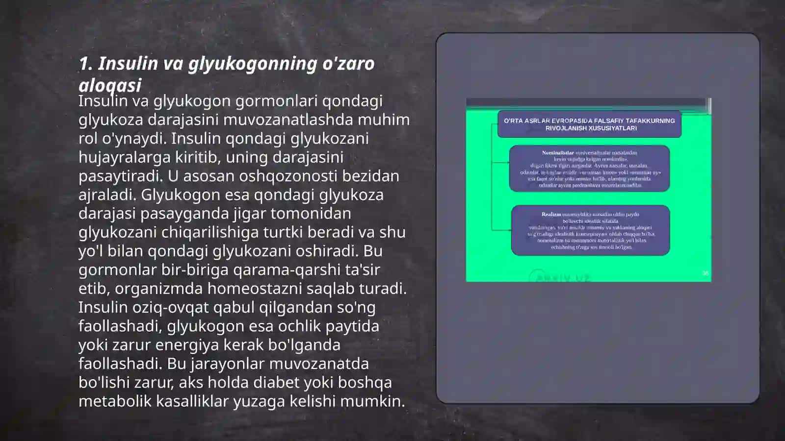 Odam organizmda kechadigan metatolik jarayonlarda insulin va glyukogonning roli 3