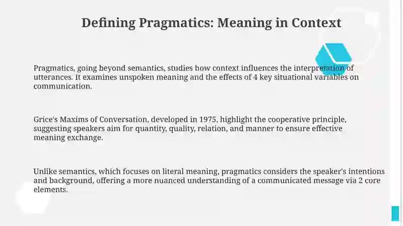 Pragmatics (contextual meanings) 3