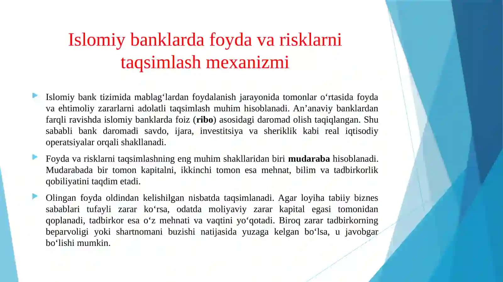 Islomiy banklarda foyda va risklarni taqsimlash mexanizimi xamda ularning iqtisodiy axamiyati 3