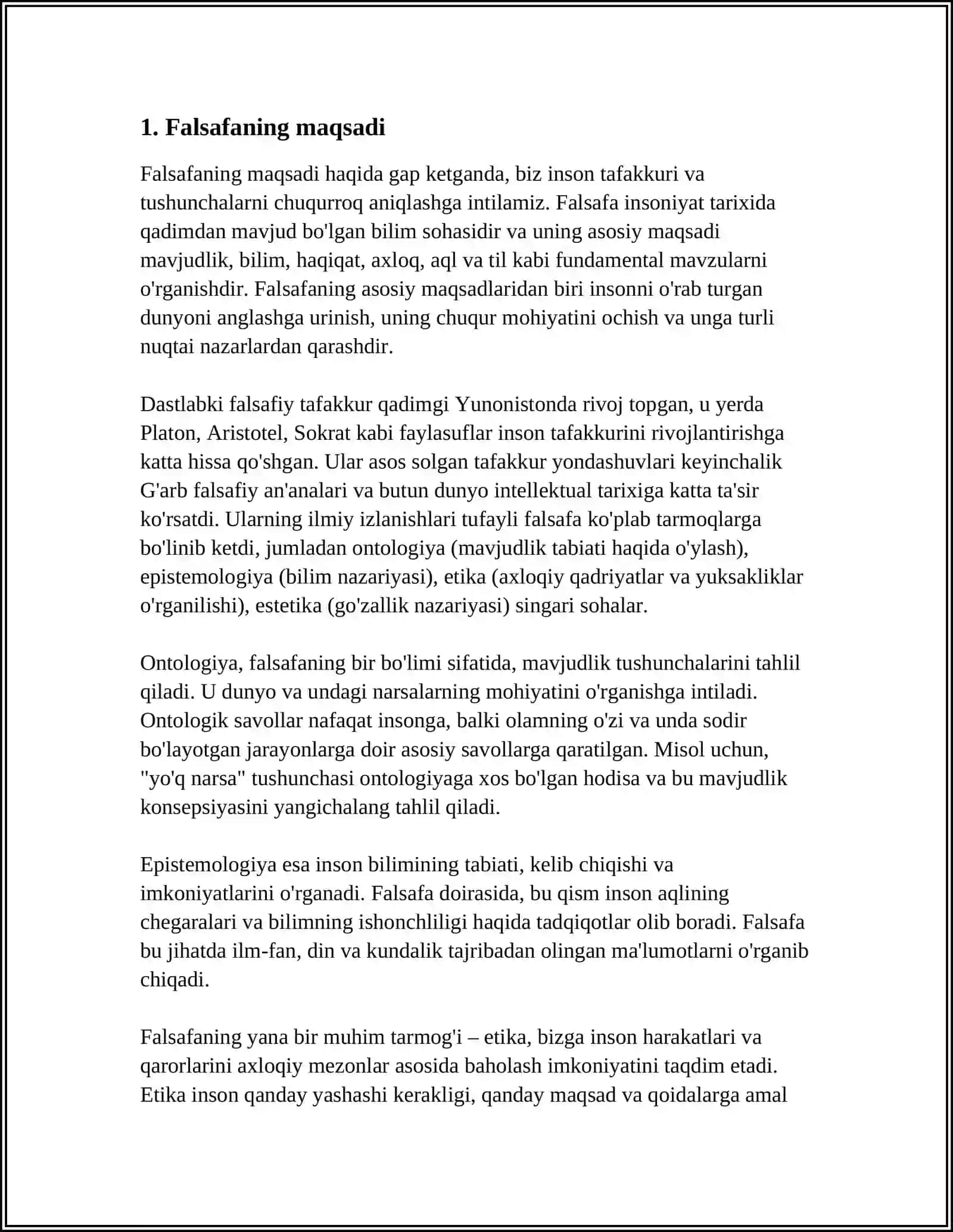 FALSAFA FANINING PREDMETI, MAQSADI VA VAZIFALARI 3