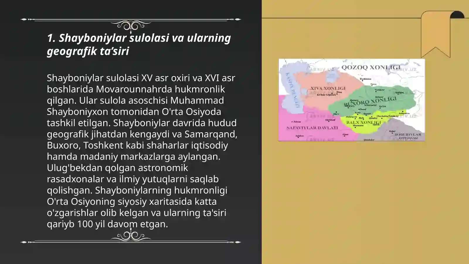 Oʻrta Osiyoning Shayboniylar Ashtarxoniylar Xiva xonligi davridagi tarixiy geografiyasi 3