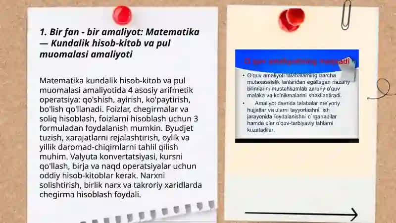 Bir fan - bir amaliyot: Matematika — Kundalik hisob-kitob va pul muomalasi amaliyoti 3