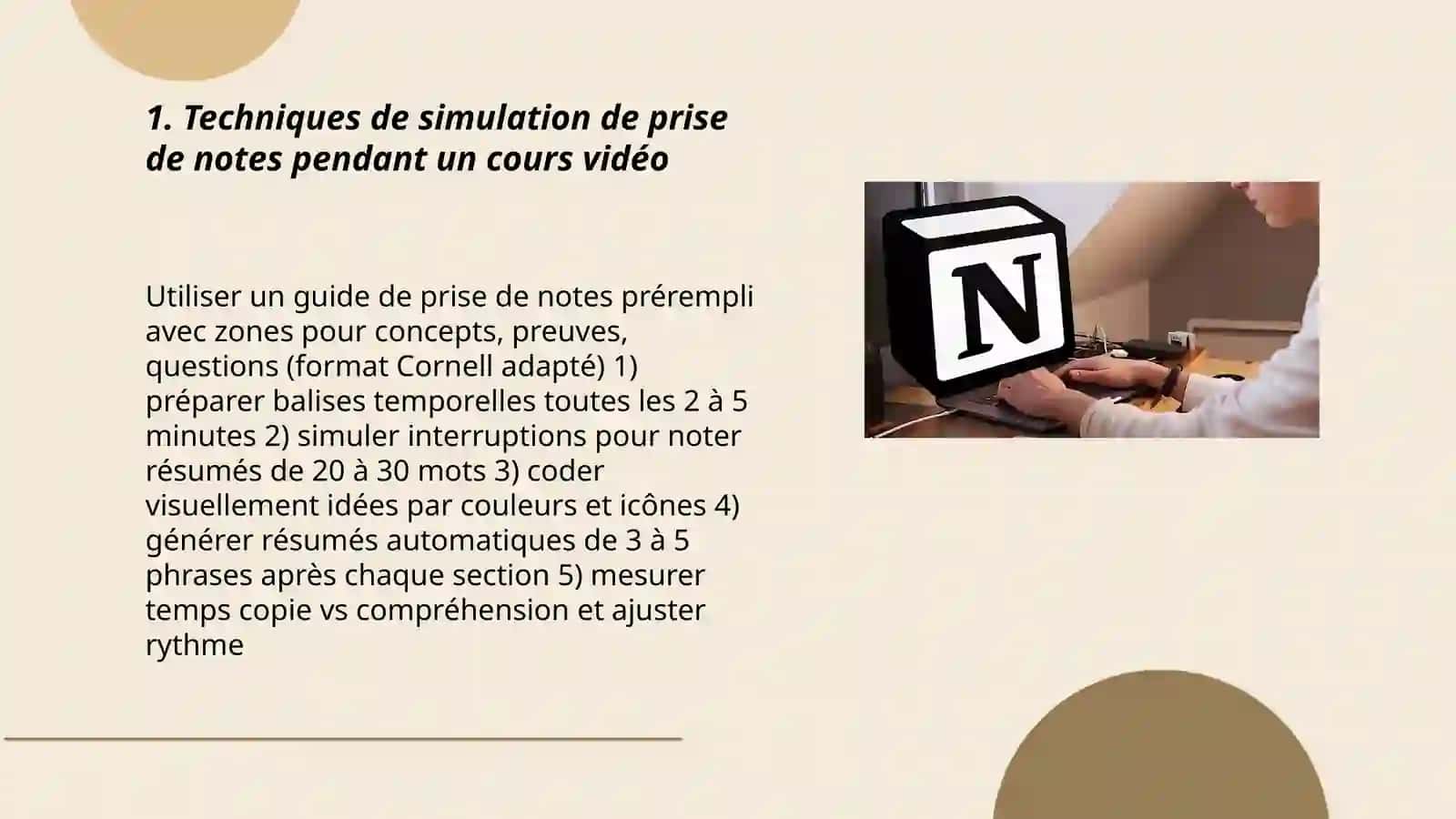 Techniques de simulation de prise de notes pendant un cours vidéo 3