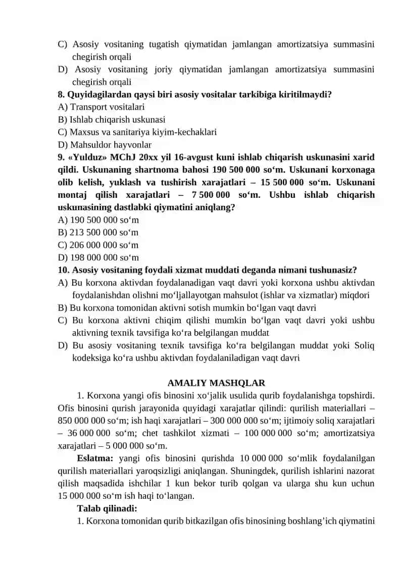 ASOSIY VOSITALAR HISOBINING NORMATIV-HUQUQIY ASOSLARI, TURKUMLANISHI VA BAHOLANISHI 3