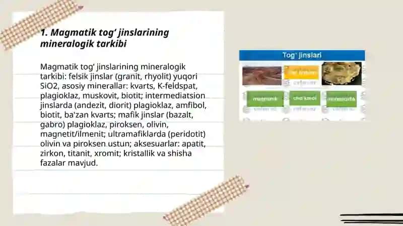 Magmatik metamorfik va choʻkindi togʻ jinslari tarkibi 3