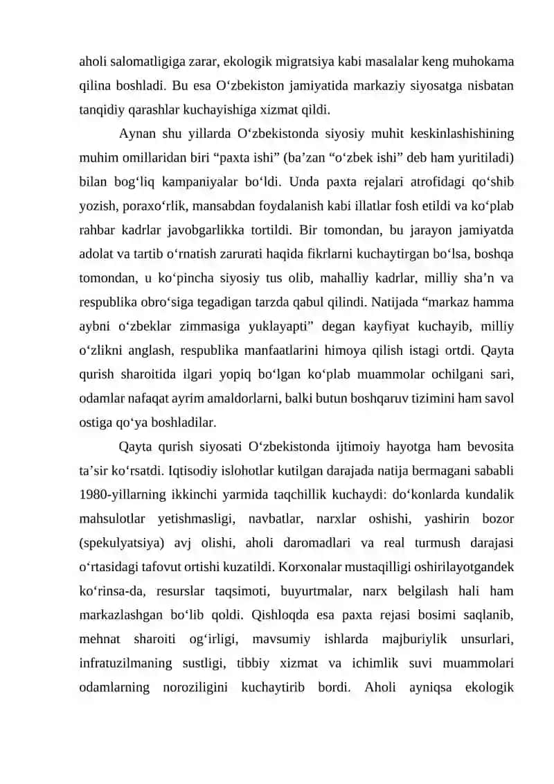 Qayta qurish yillarida O‘zbekistonning ijtimoiy-siyosiy vaziyati 3