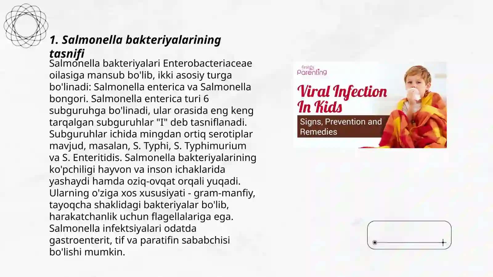 Oziq-ovqat toksi infeksiyalari haqida. Salmonella guruhiga mansub bakteriyalar xarakteristikasi 3