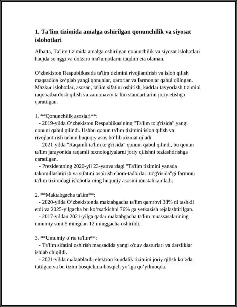 O‘ZBEKISTON RESPUBLIKASIDA TA'LIM SOHASIDA AMALGA OSHIRILGAN ISLOHOTLAR 3