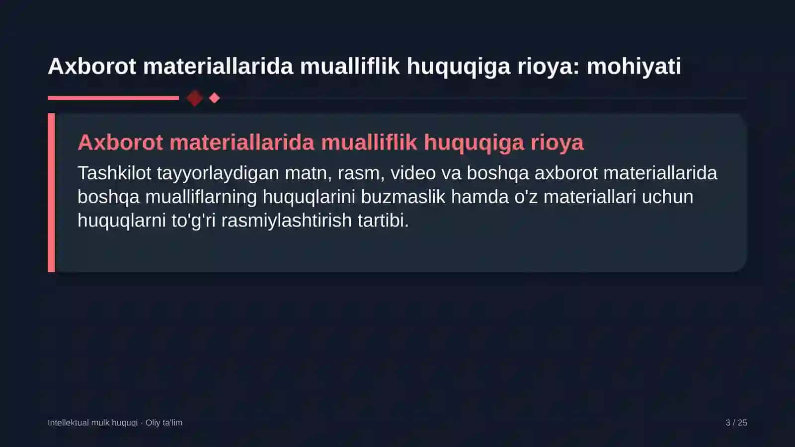 malaka oshirish markazlarida axborot materiallarida mualliflik huquqiga rioya qilish 5596 3