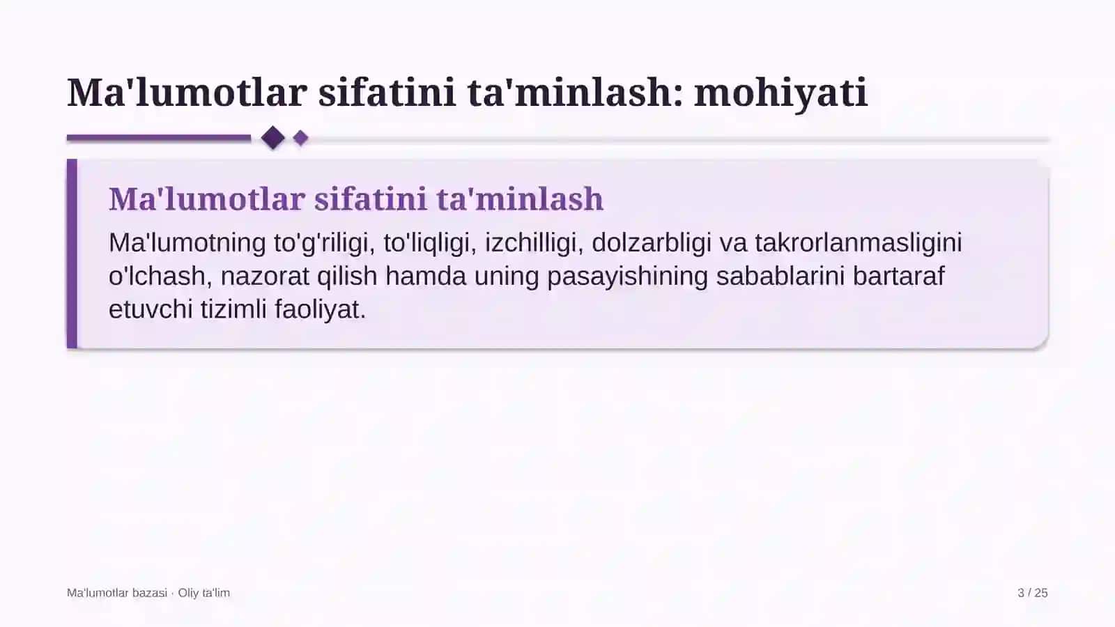 Ma'lumotlar bazasi · Oliy ta'lim 3