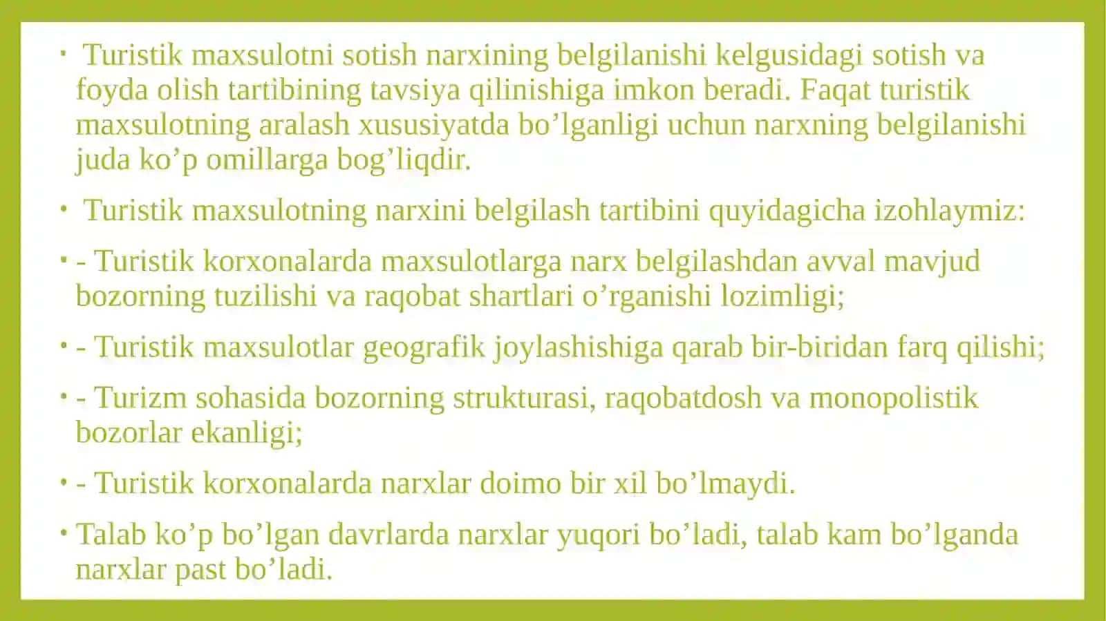 Turistik maxsulotning narxi 3