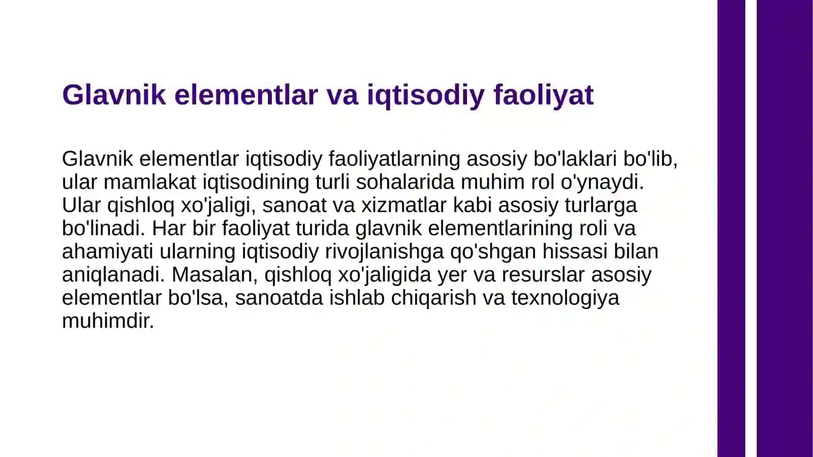 Glavnik elementlar va iqtisodiy faoliyat 3