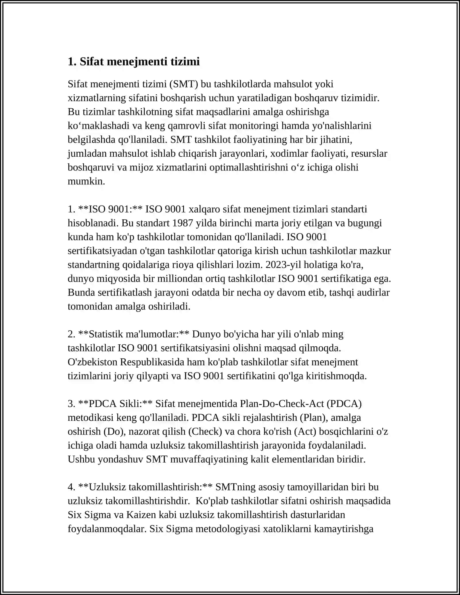 MUSTAQIL ISH Mavzu: SIFAT TIZIMINI SERTIFIKATLASHTRISH 3