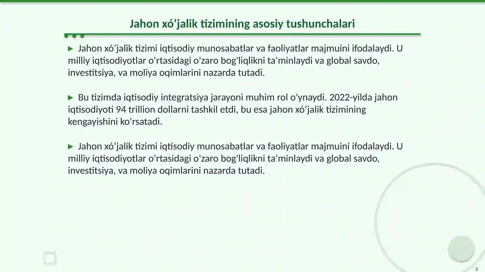 Jahon xóʻjalik tizimi:mohiyati tarkibi va globallashuv xususiyatlari 3