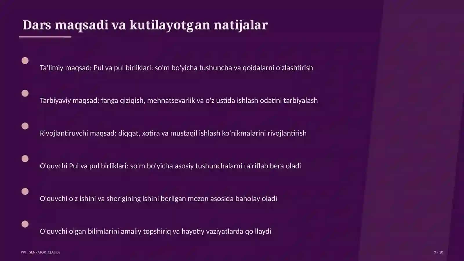 Pul va pul birliklari: so'm (2-sinf) 3