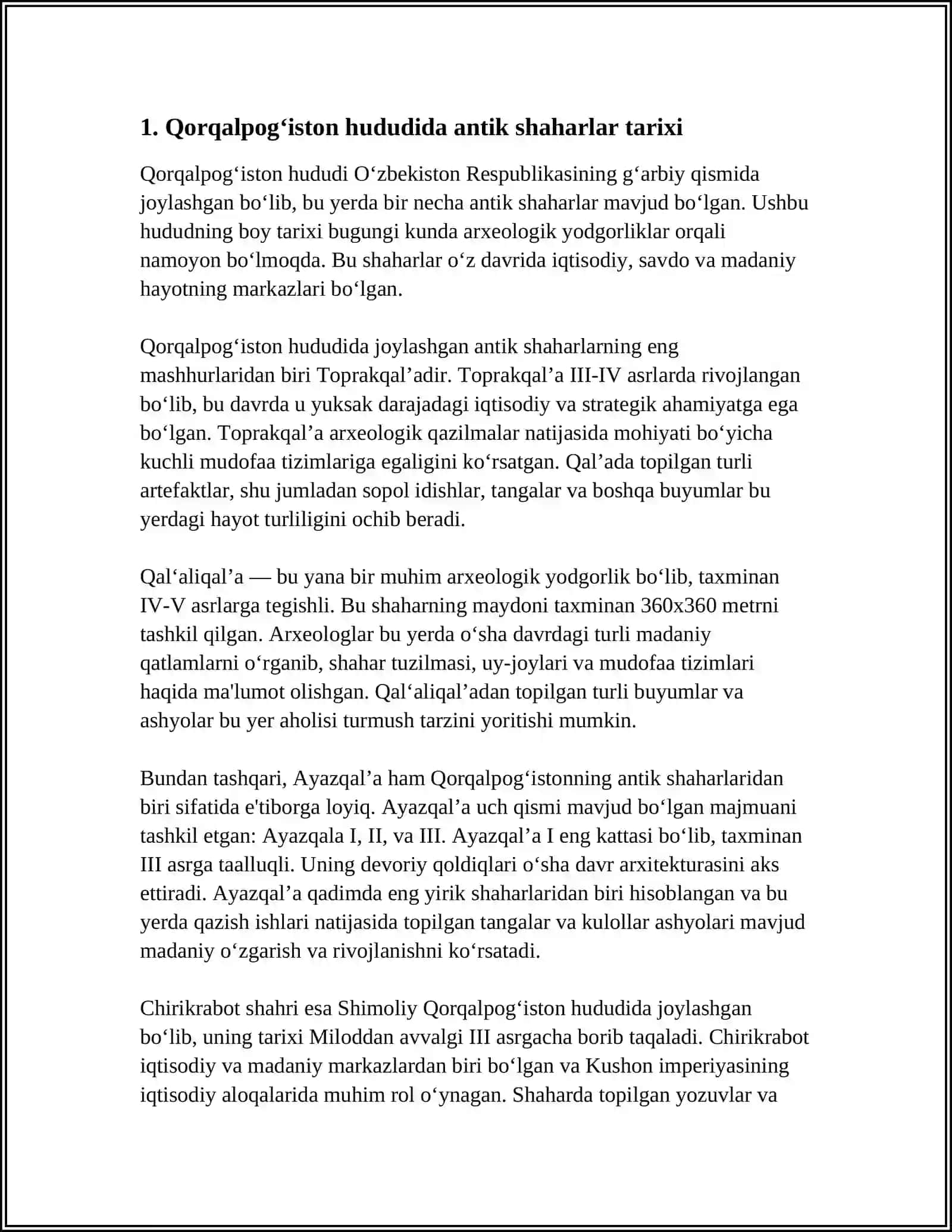 QORQALPOG'ISTONDA ANTIK SHAHARLARNING PAYDO BO’LISHI. BUYUK IPAK YOLI 3