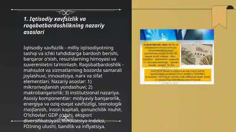Iqtisodiyotning raqarbardoshligini oshirish Iqtisodiy xavfsizlikni taminlash omili 3