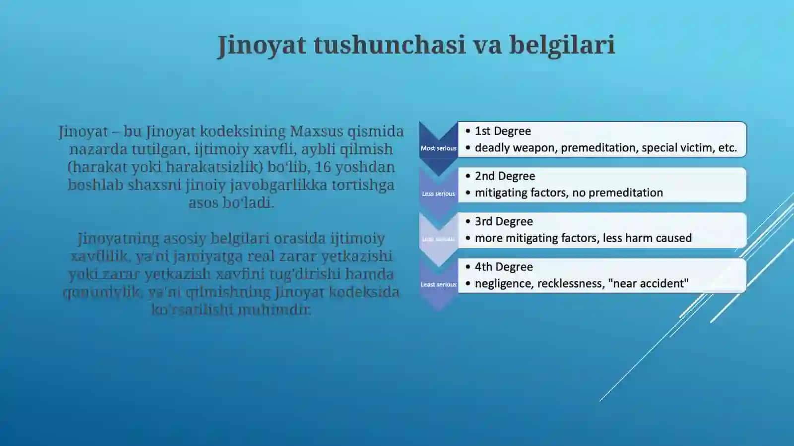 JINOYAT VA JINOYATLARNI TASNIFLASH. JINOIY JAVOBGARLIK VA UNING ASOSLARI 3
