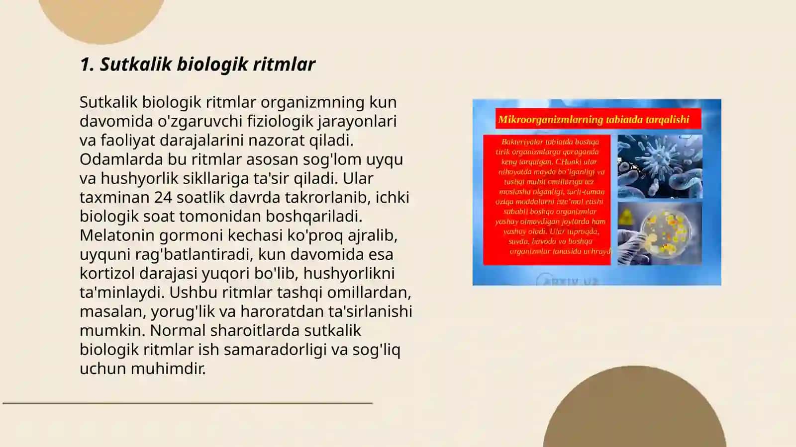 Ekologiyadan O'simlik va hayvonlardagi sutkalik, oylik va yillik maromlar mavzusidan 3
