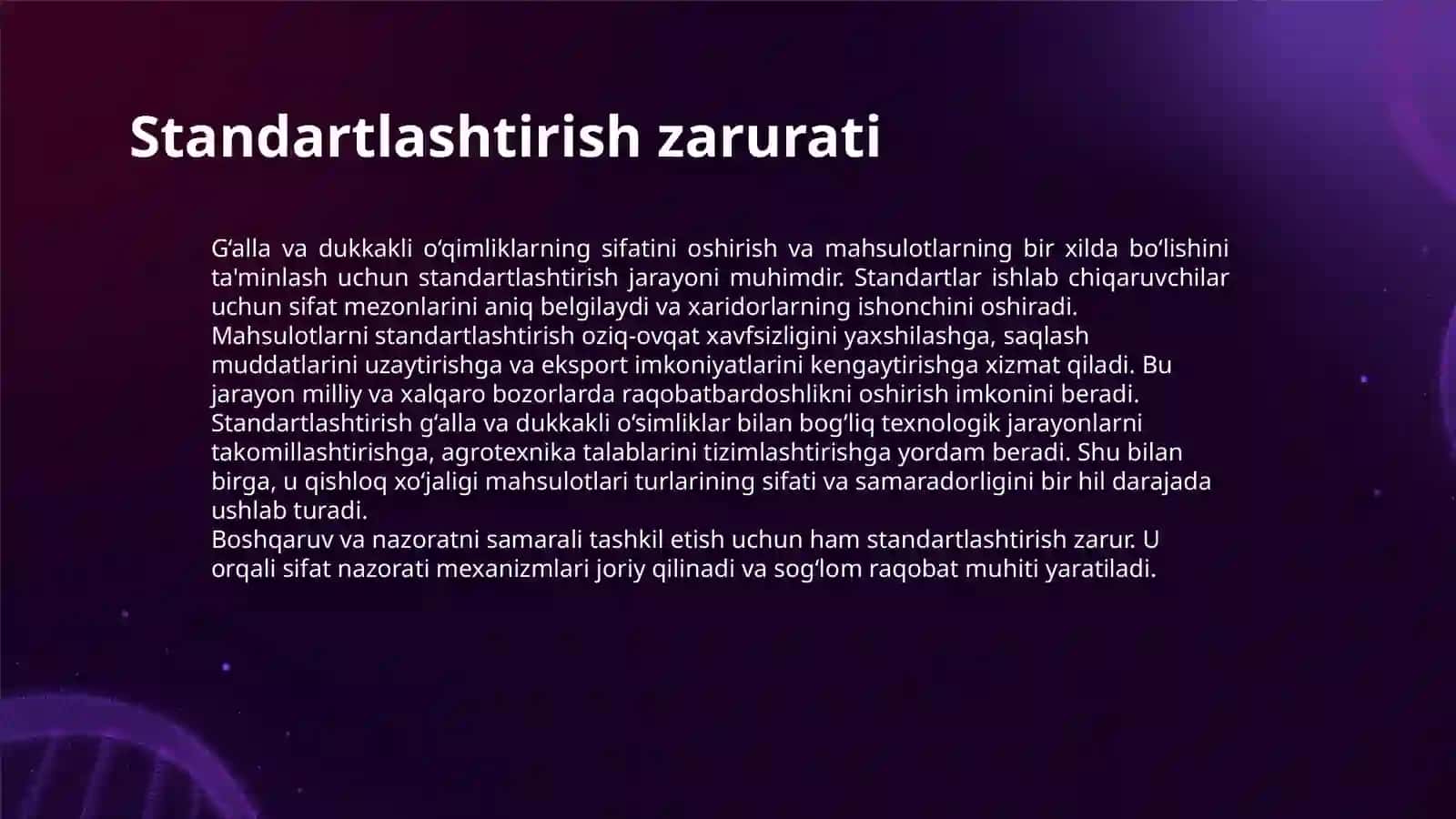 G‘ALLA VA DUKKAKLI O‘QIMLIKLARNI STANDARTLASHTIRISH 3