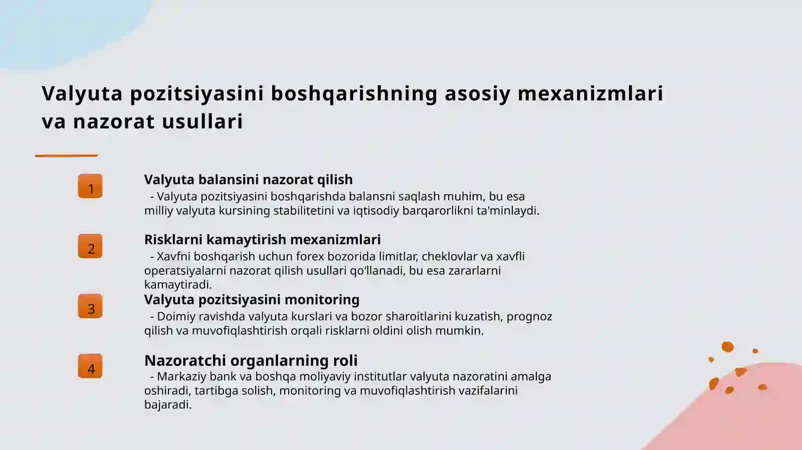 Valyuta pozitsiyasi va nazorati, joriy va muddatli valyuta operatsiyalar 3