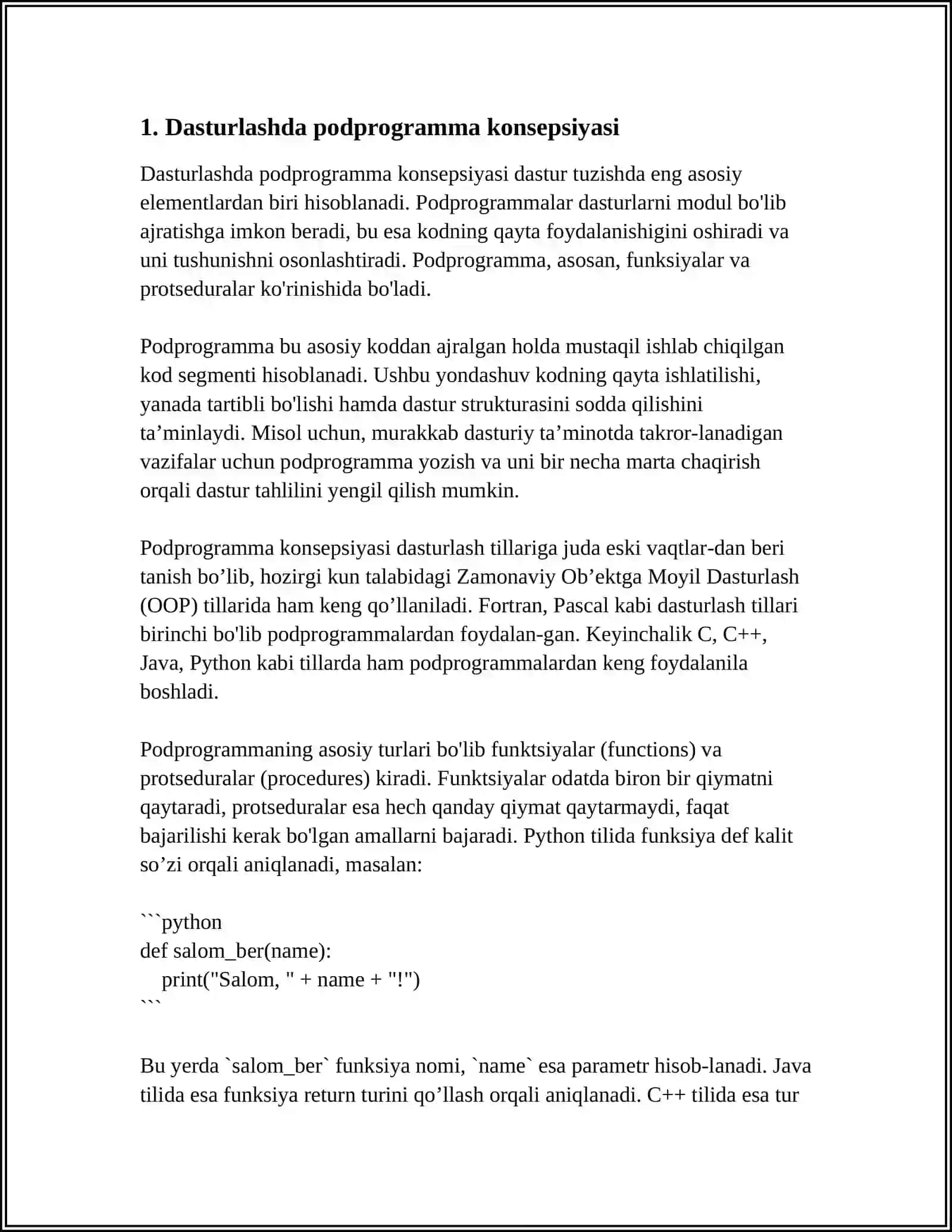 DASTURLASHDA PODPROGRAMMA 3
