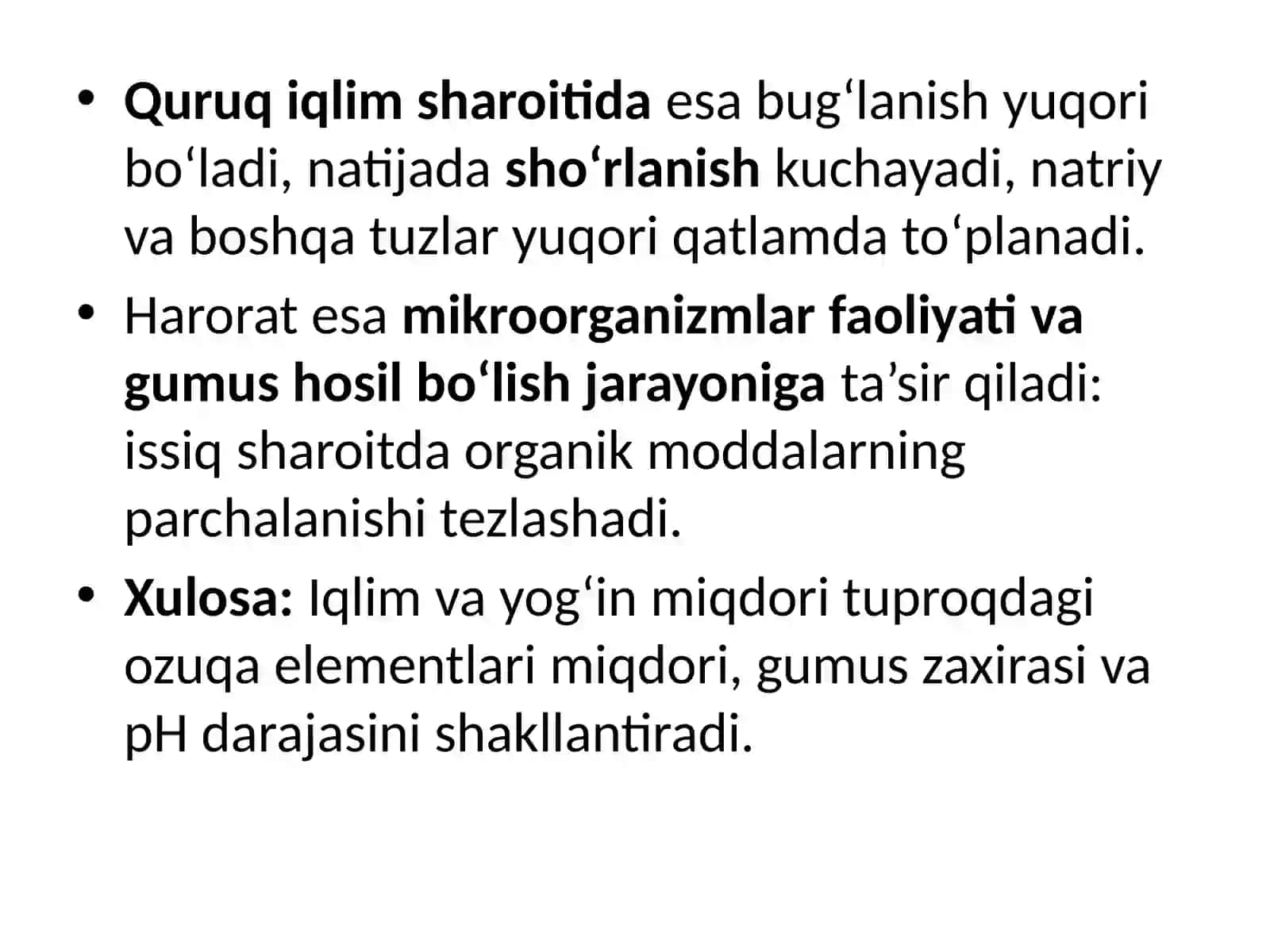 Tuproq agrokimyoviy xossalariga ta’sir etuvchi tabiiy omillar 3
