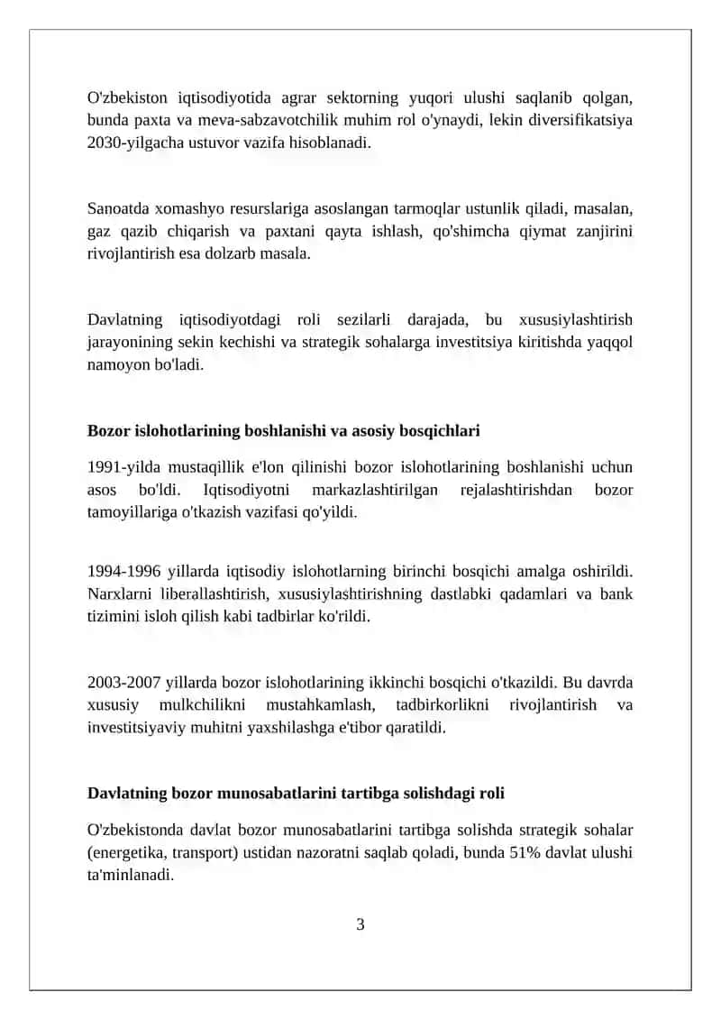O'zbekistonda Bozor Munosabatlari Shakllanishi 3