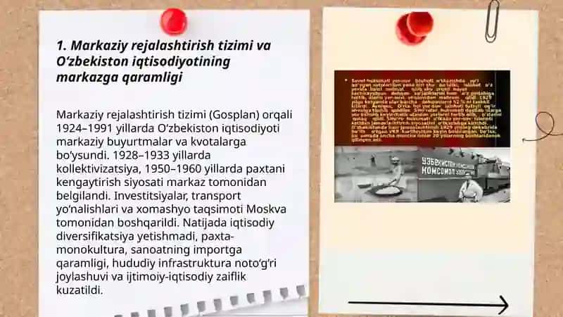 Sovet hukmronligi davrida O‘zbekistonning markazga ijtimoiy-siyosiy va iqtisodiy qaramligi va uning oqibatlari 3