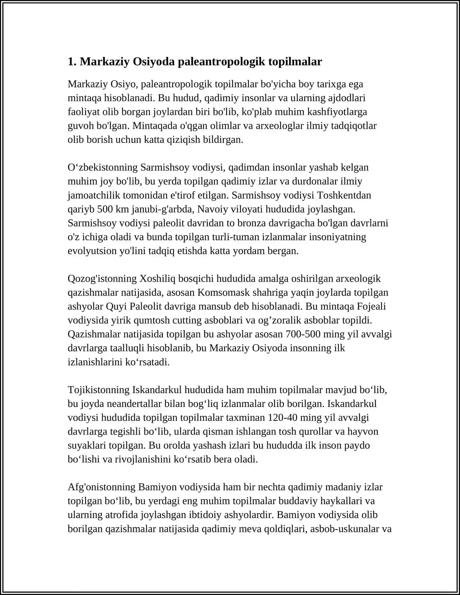 PALEANTROPOLOGIK TOPILMALARNI MARKAZIY OSIYO AHOLISI ETNOGENEZINI O'RGANISHDAGI RO'LI 3
