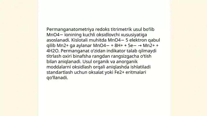 Permanganatomet-riya. Yodometriya 3