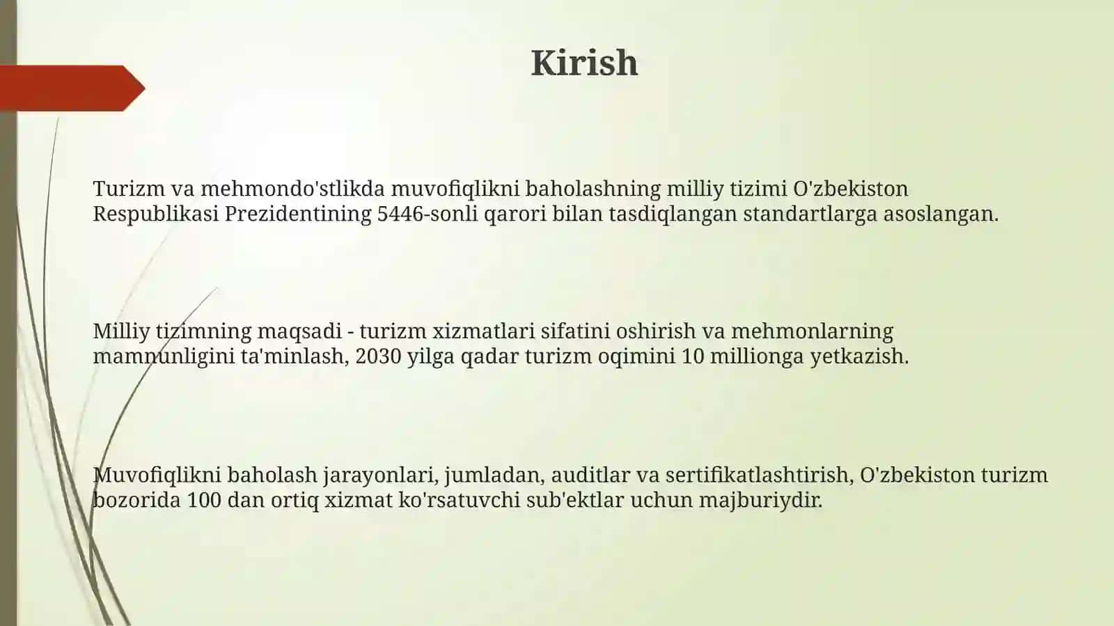Turizm va mehmondo'stlikda muvofiqlikni baholash milliy tizimi 3