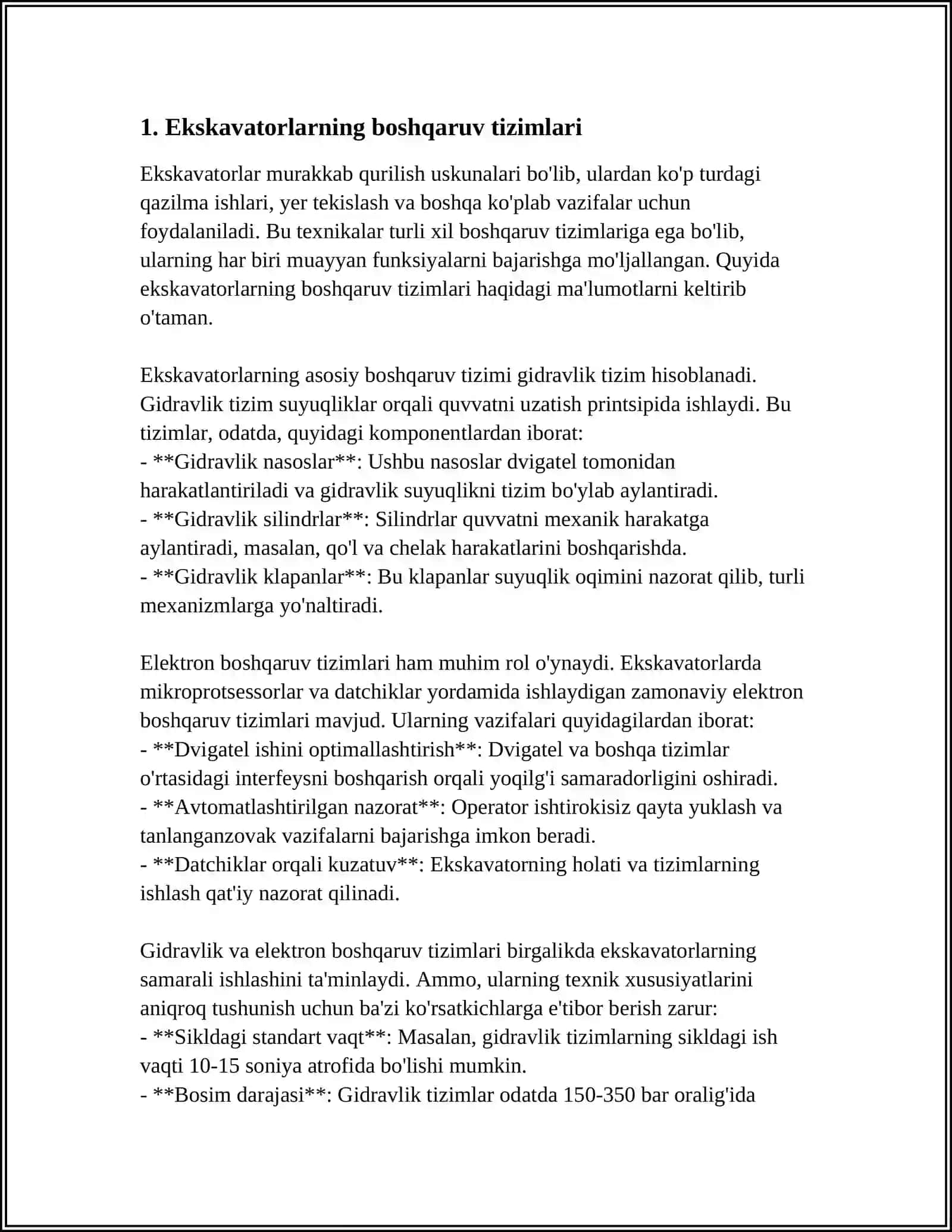 EKSKAVATORLARNI BOSHQARISH SISTEMALARI VA MEXANIZMLARI HAQIDA UMUMIY MA’LUMOT 3