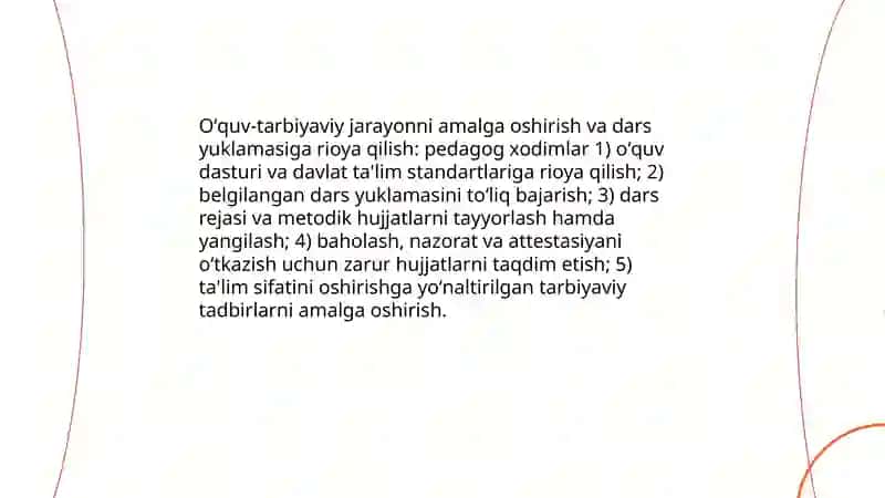 Oʻzbekiston Respublikasi "Talim toʻgʻrisidagi Qonunida pedagog xodimlarning majburiyatlari 3