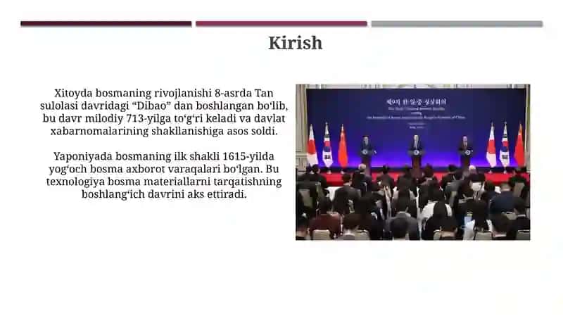 Xitoyya, Ponya va Koreyya matbuot ishlab chiqarish bosqichlari 3