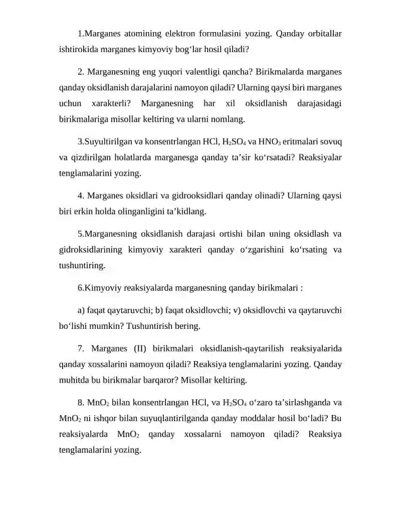 Marganes birikmalari. Olinishi va xossalari 3