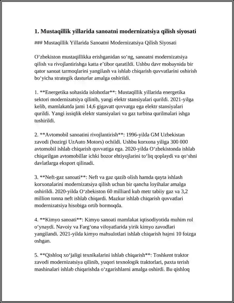 MUSTAQILLIK YILLARIDA SANOAT SOHASIDAGI O'ZGARISHLAR 3
